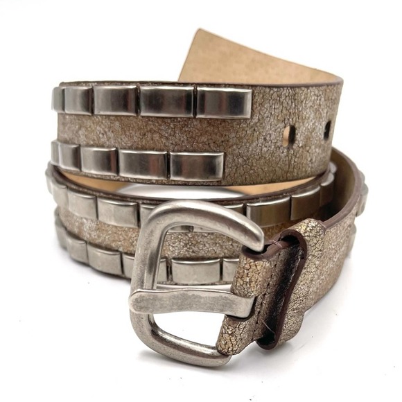 Boho women's vintage belt crackle finished leather 'gold/silver' size 43" long - Picture 8 of 8